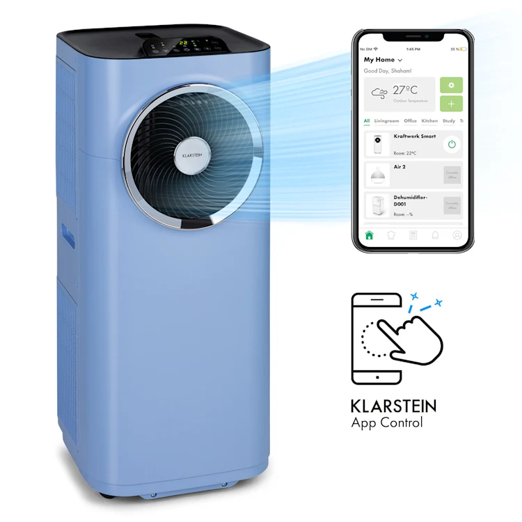 کولر گازی پرتابل هوشمند کلارشتاین آلمان مدل klarstein  Kraftwerk Smart - طراحی مدرن و دستگاه تهویه قابل کنترل با موبایل